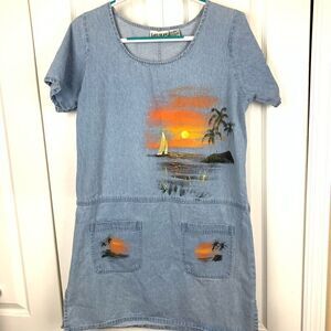 Las Olas Hand Painted Denim Dress‎